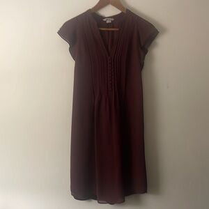 H&M Burgundy Short Sleeves Button Down Front Tie Dress Sz 6